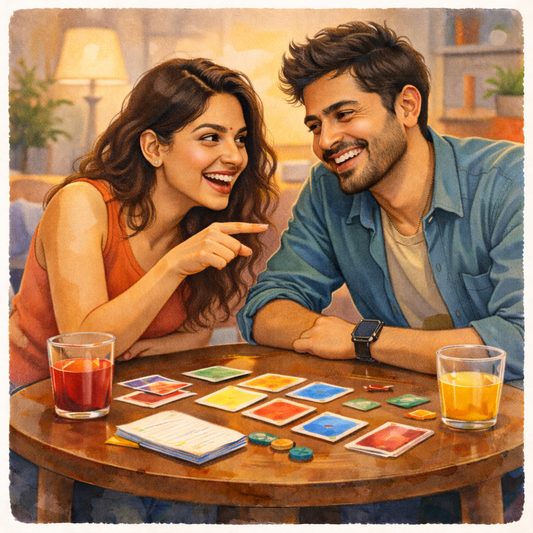 Couple playing game: date night. 