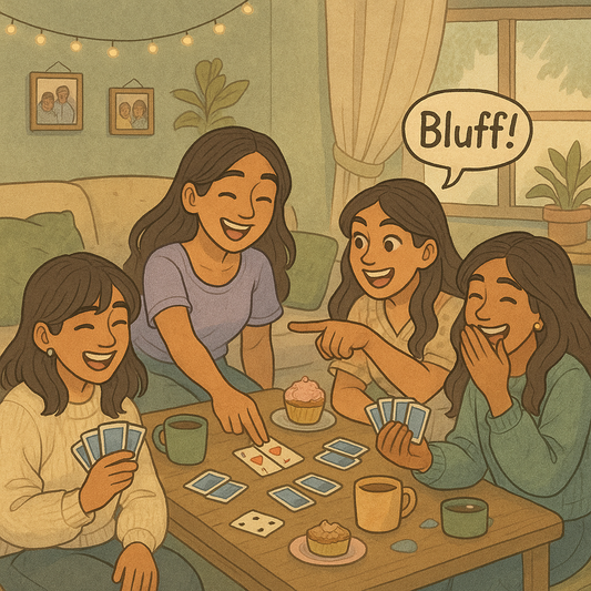 A bunch of friends playing card games. 