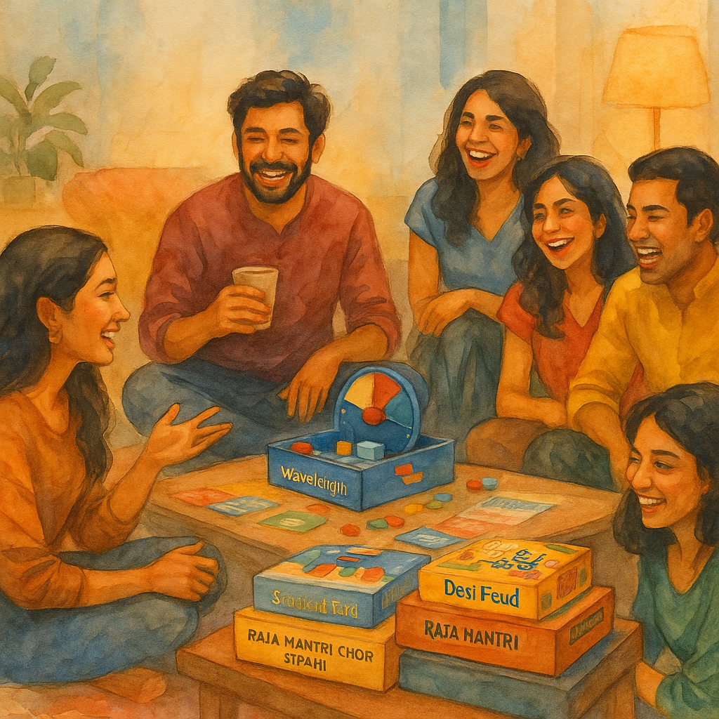 A group of friends playing board games. 